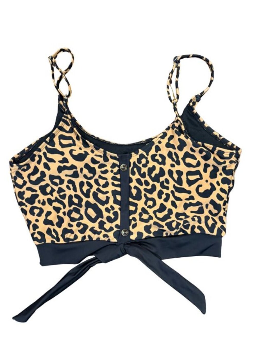 Coral Reef Leopard Print Tie Front Swim Top | Size Small | Adjustable Straps